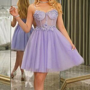 Sparkly Tulle Dresses Short Sweetheart 3D Flo